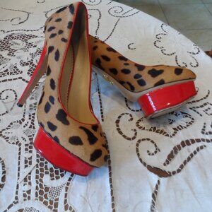 Charlotte Olympia Ponyhair Leopard Print "Polly" Platform Heel Pumps Size 38.5M